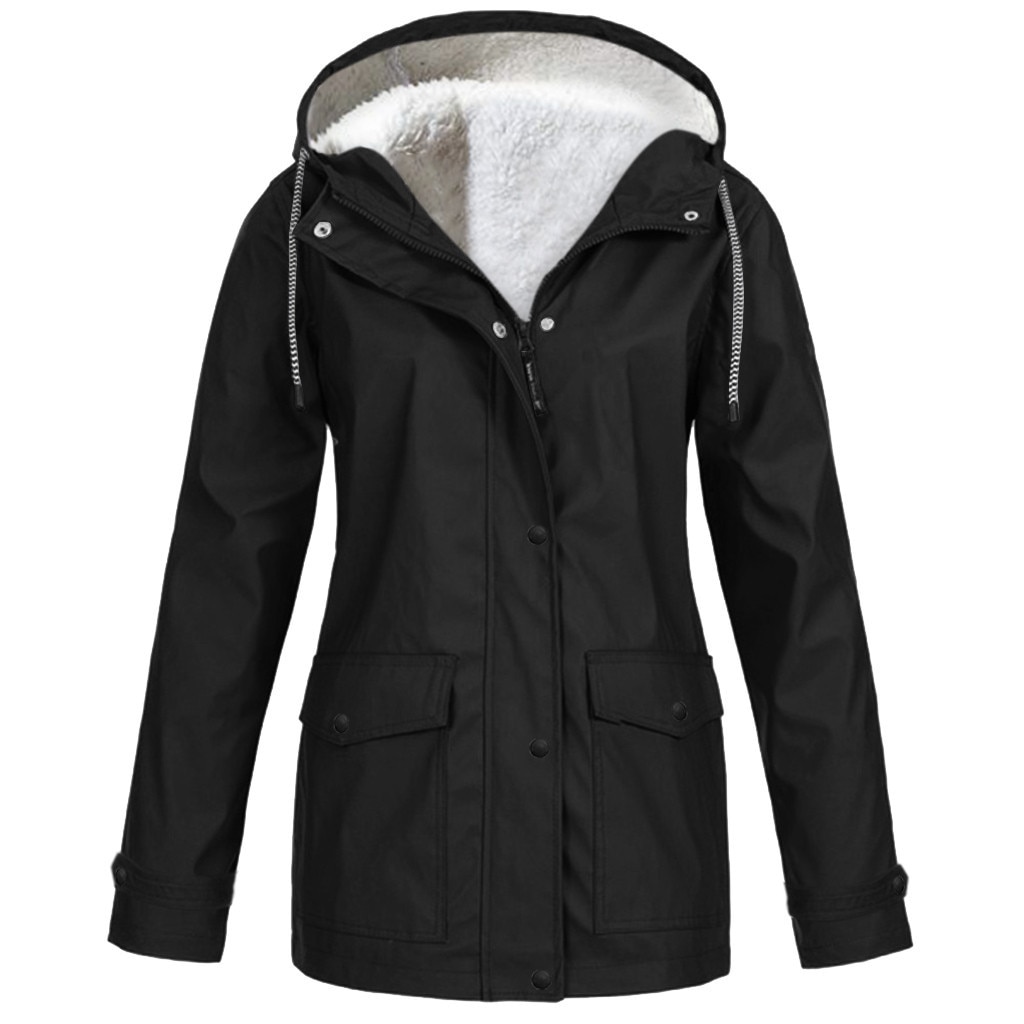 Vrouwen Pluche Jassen Winterjas Jas Vrouwen Outdoor Solid Jacket Plus Size Waterdichte Hooded Regenjas Windjack Lichtgewicht
