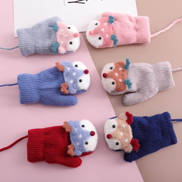 Mitaines en fibres acryliques pour enfants, 1 paire, motif cerf mignon, pour garçon et fille, gants pour garder au pour l'hiver, joli