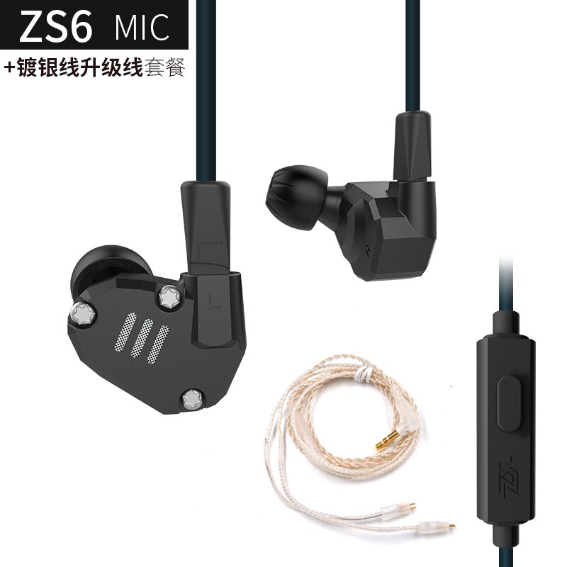 AK KZ ZS6 2DD+2BA Hybrid In Ear Earphone HIFI DJ Monito Running Sport Earphones Earplug Headset Earbud KZ AS10 ZST ZS10 AS16 ZS7: black mic silver