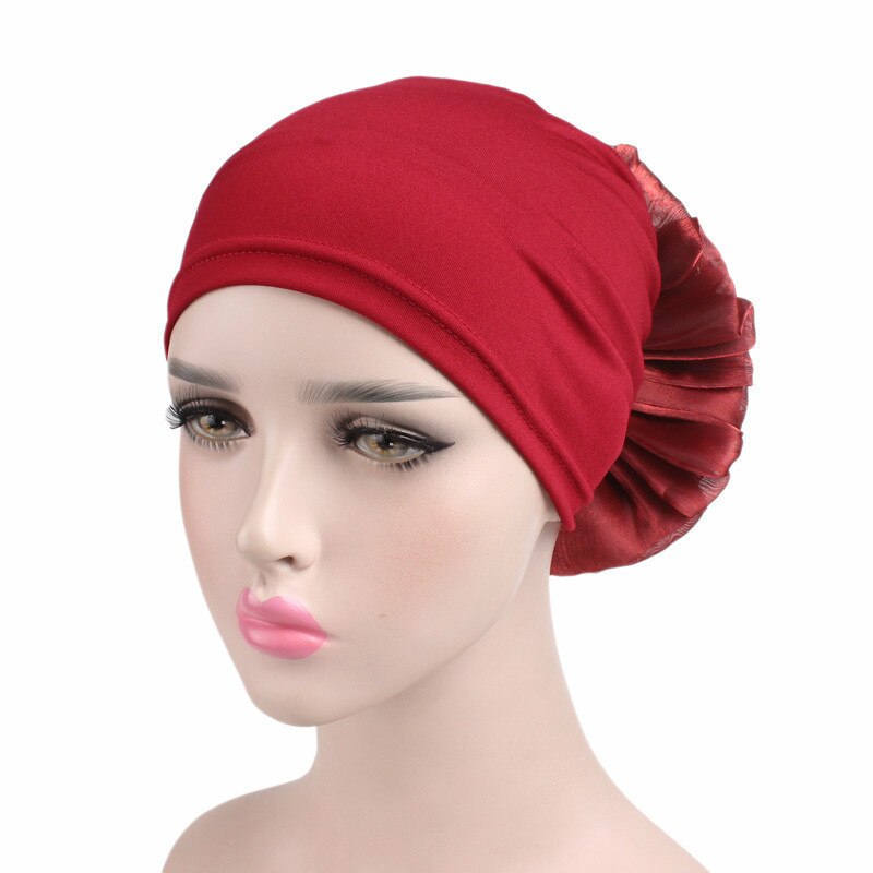 Grote Bloem Vrouwen Tulband Hoed Moslim Hoofddoek Stapel Hoop Cap Vrouwen Zachte Comfortabele Hijab Caps Islamitische Chemotherapie Hoed
