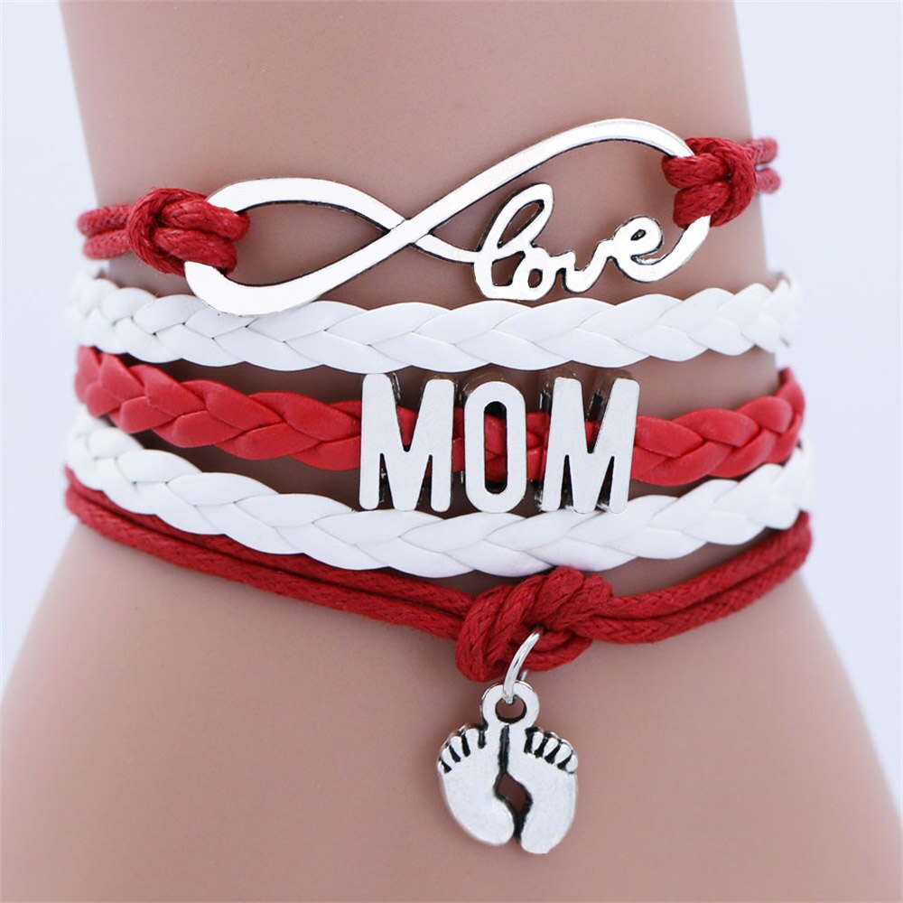 Uendelig kærlighed mor dobbelt fod kæde armbånd til kvinder venskab armbånd smykker flerlags charm armbånd smykker: A1069