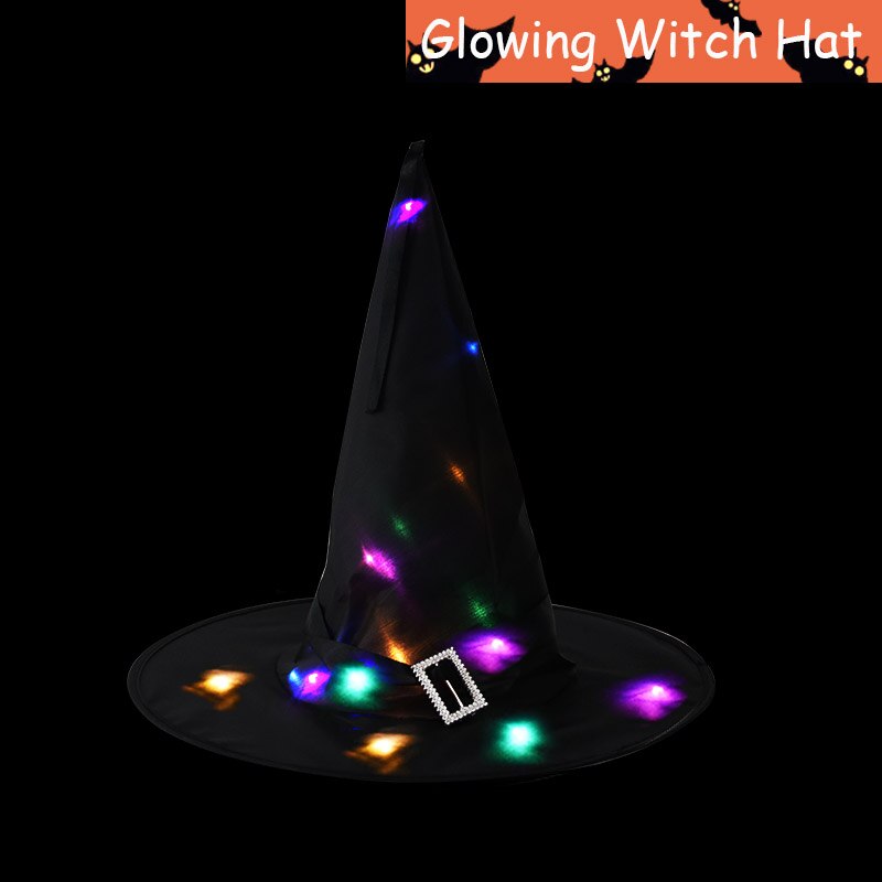 Sombrero de bruja LED brillante para Halloween, sombrero de bruja para decoración de de Cosplay, gorra de juguete: Black