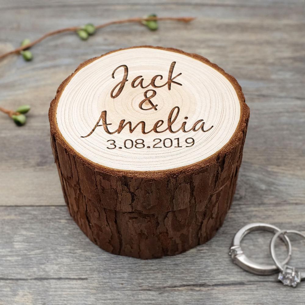 Rustic Wedding Ring Box - Natural Wood - Personalized Engagement Holder - Ring Bearer Box