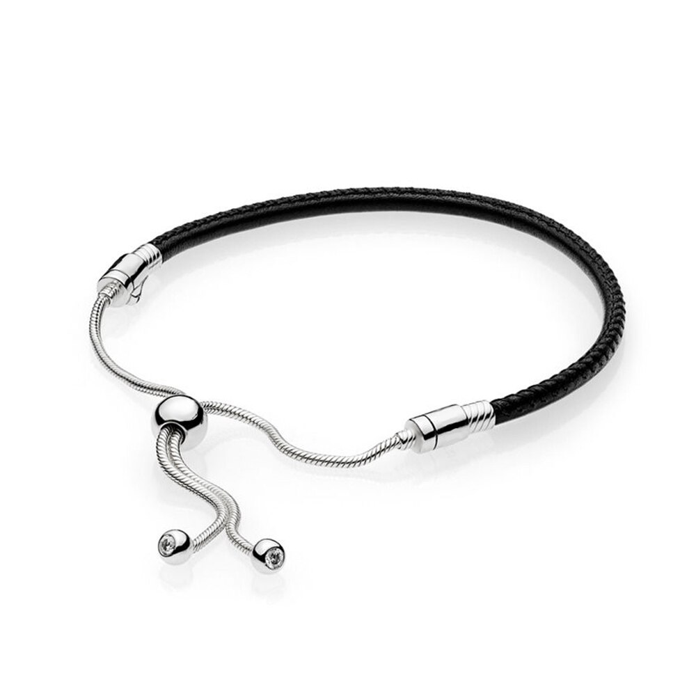 Kakany 100% 925 prata esterlina explosão de amantes jóias brilhante arco momentos dourado tan couro deslizante preto: 2