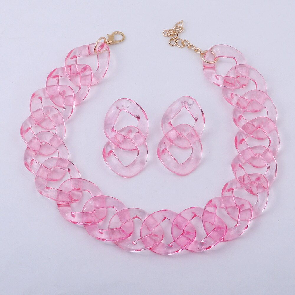 Fishsheep Transparant Acryl Ketting Grote Ketting Voor Vrouwen Kleurrijke Clear Choker Kraag Ketting Mode-sieraden: pink as photo