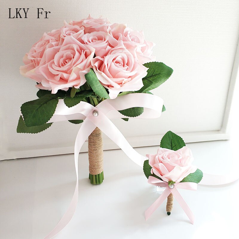 Lky fr bryllupsblomster brudebukett silke roser hvitrosa corsage bryllupsbuketter til brudepiker bryllupstilbehør