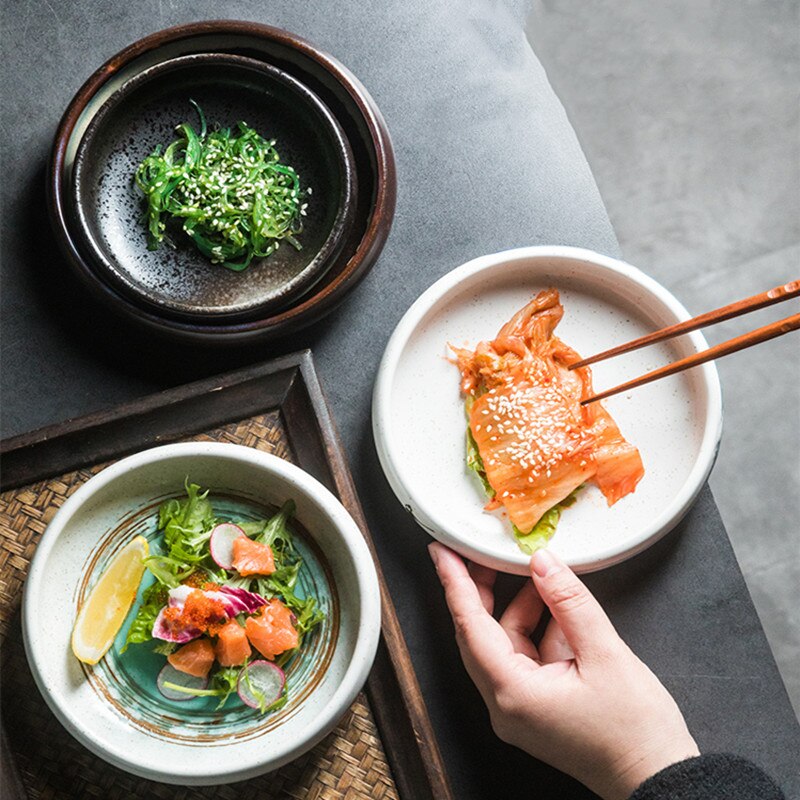 Plato de cerámica para ensalada, platos para comida, platos para servir aperitivos, platillos, vajilla de estilo japonés, encurtidos, salsas, vinagre, plato pequeño