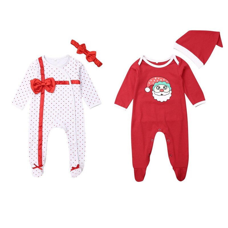 Infant Kids Baby Girl Boy Romper Christmas Long Sleeve Jumpsuit Playsuit Hat/Headband Outfits Baby Clothes 2Pcs