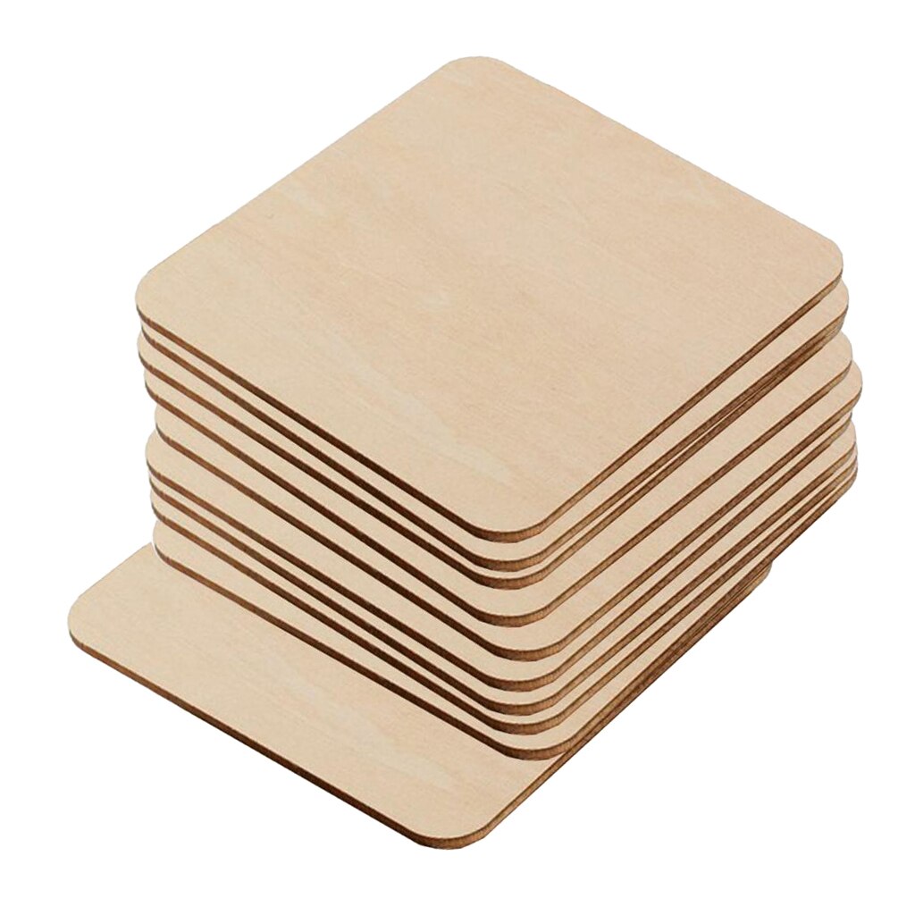 Juego de 10 unidades de posavasos cuadrados de madera en blanco para manualidades de madera sin terminar DIY, para adultos y niños, decoración para en casa