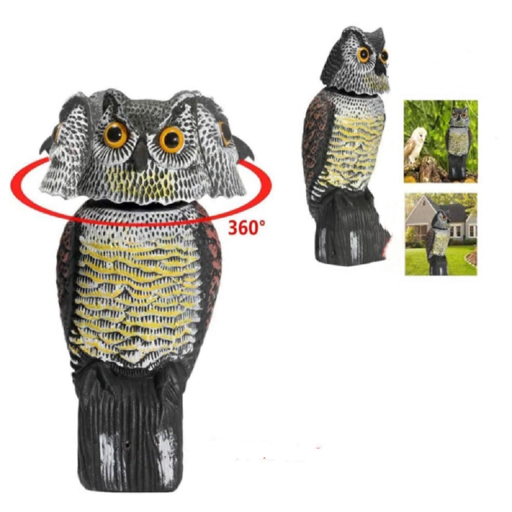 Realistic Bird Scarer Rotating Head Sound Owl Prowler Decoy Protection Repellent Pest Control Scarecrow Garden Yard Move
