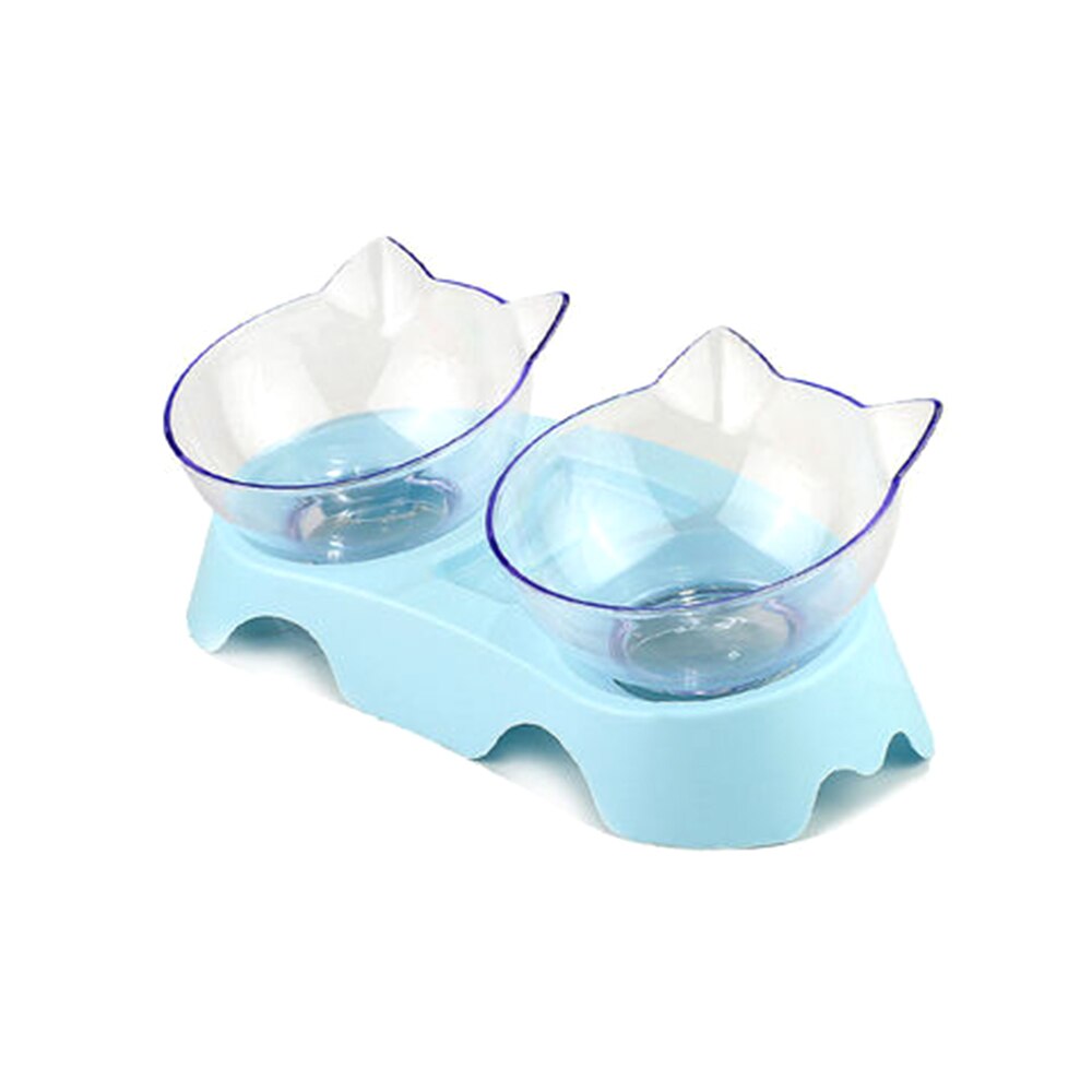 Cat Bowls Dogs Feeders Cat Feeding Bowl With Raised Stand For Cats Double Bowl Cats Food Bowls Water Bowls Pet Supplies#9: Double bowls blue