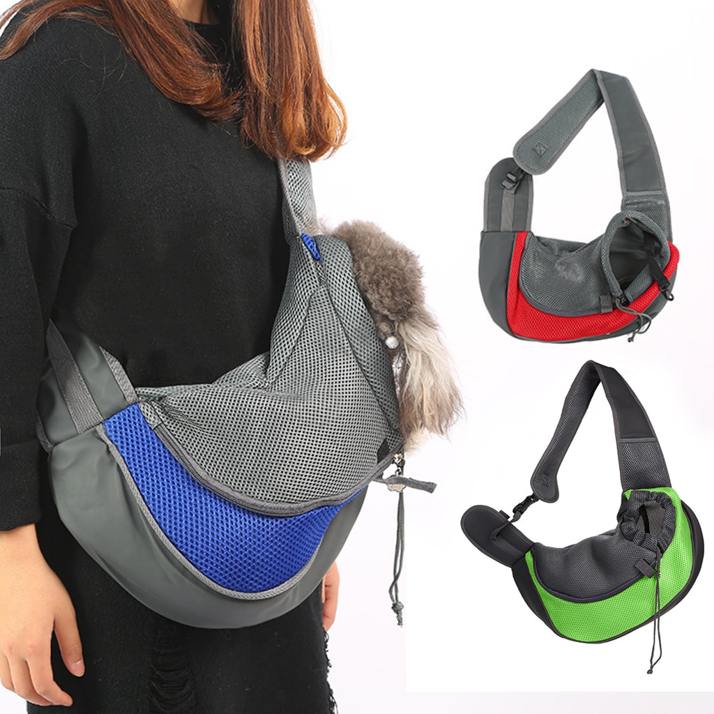 Kæledyrs hvalpeholder taske udendørs rejse håndtaske pose mesh enkelt skuldertaske slynge rejse skuldertaske til hunde s / l hukommelseskum