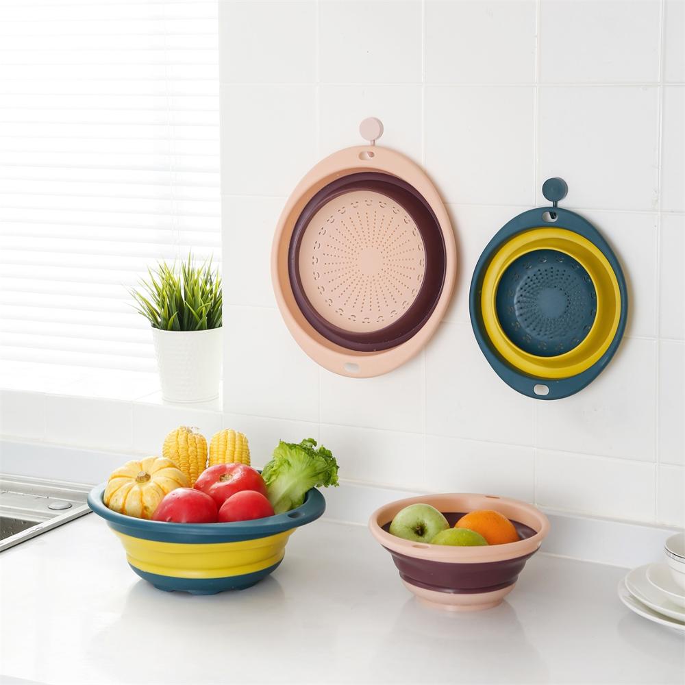 Colourful Kitchen Foldable Drain Basket Wash Fruit Colanders Drainer Basin Folding Vegetables Drain Sieve Food Washing Strainers
