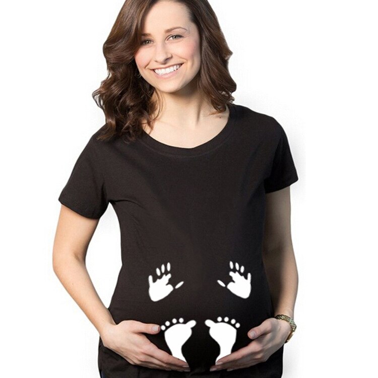 Baby Voetafdruk Moederschap T-shirts Blouse Casual Korte Mouw Tops Tees Voor Zwangere Vrouwen Kleding Plus Size Voor Fotoshoot