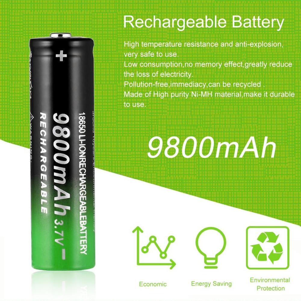 100% 3.7V 18650 9800mAh Li-ion Rechargeable Battery For Flashlight Torch headlamp Battery