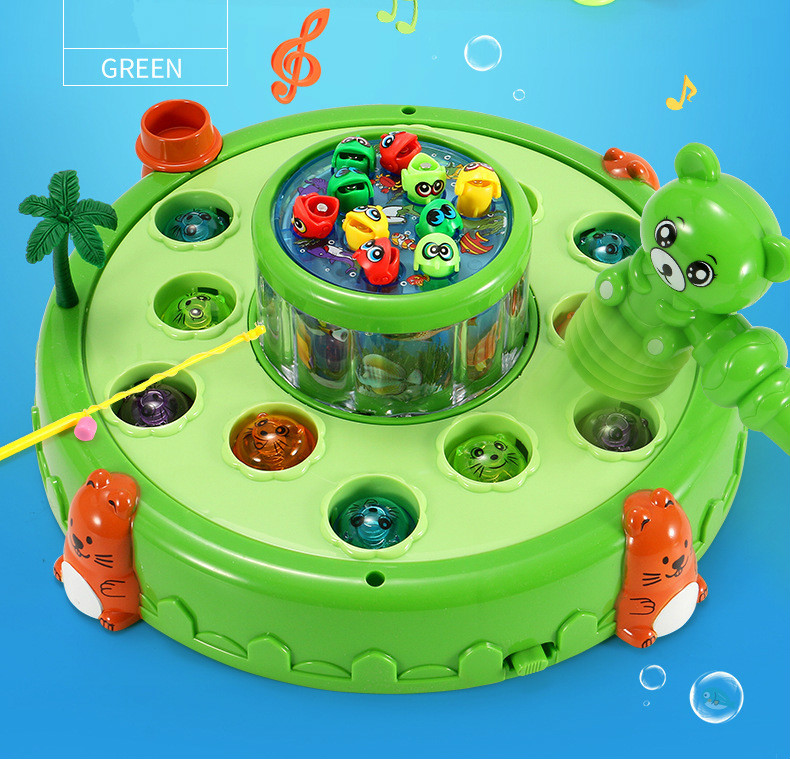 Children Playing Hamster Fishing Plate 2 in 1 Toy Boy Girl Puzzle Music Light Electric Rotation Toy