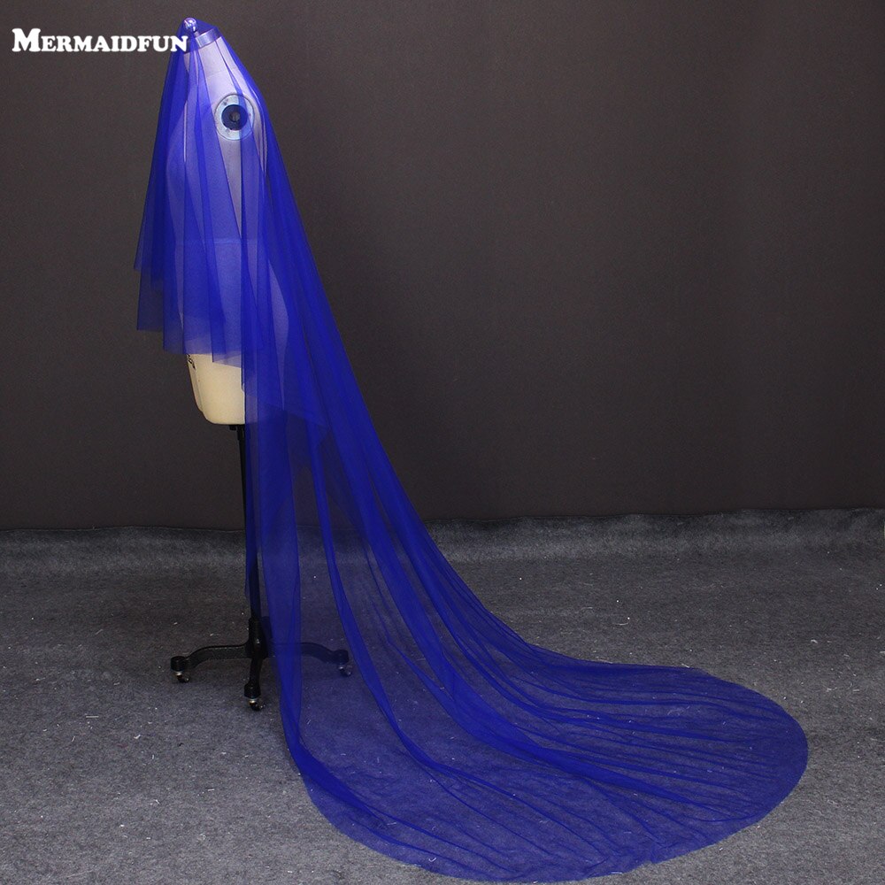 Real Image 3 Meters Royal Blue Long Wedding Veil WITHOUT Comb Colorful Veil