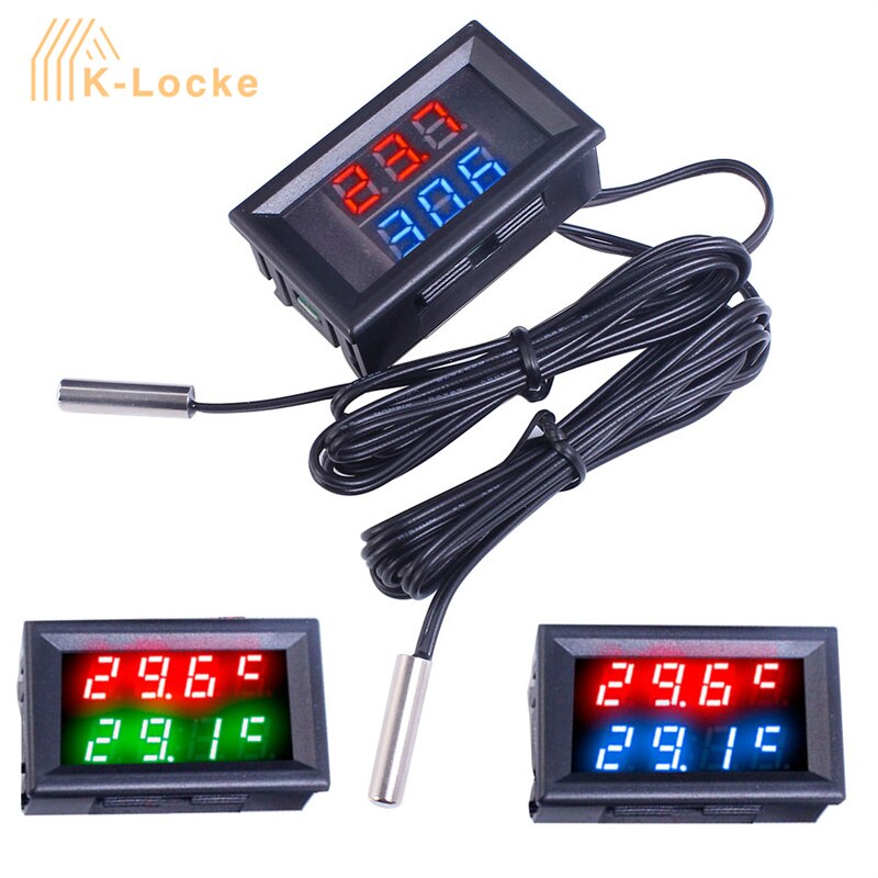 DC4-28V doppio Display a LED termometro digitale metallo impermeabile doppia sonda sensore di temperatura rilevatore Tester Monitor