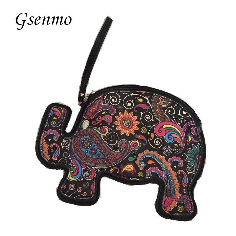 Gsenmo elefant kvinner lær håndveske søt clutch vintage telefonveske armbånd dameveske elefant lommebok