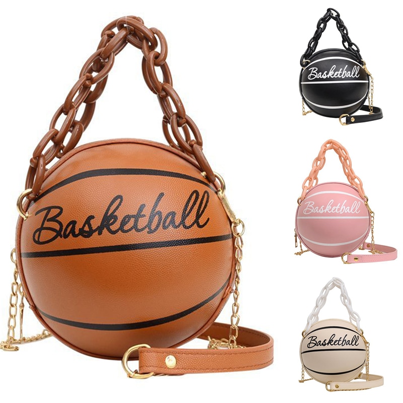 Kvindelig læder pink basketball taske kuglepunge til teenagere kvinder skuldertasker crossbody kæde håndtasker