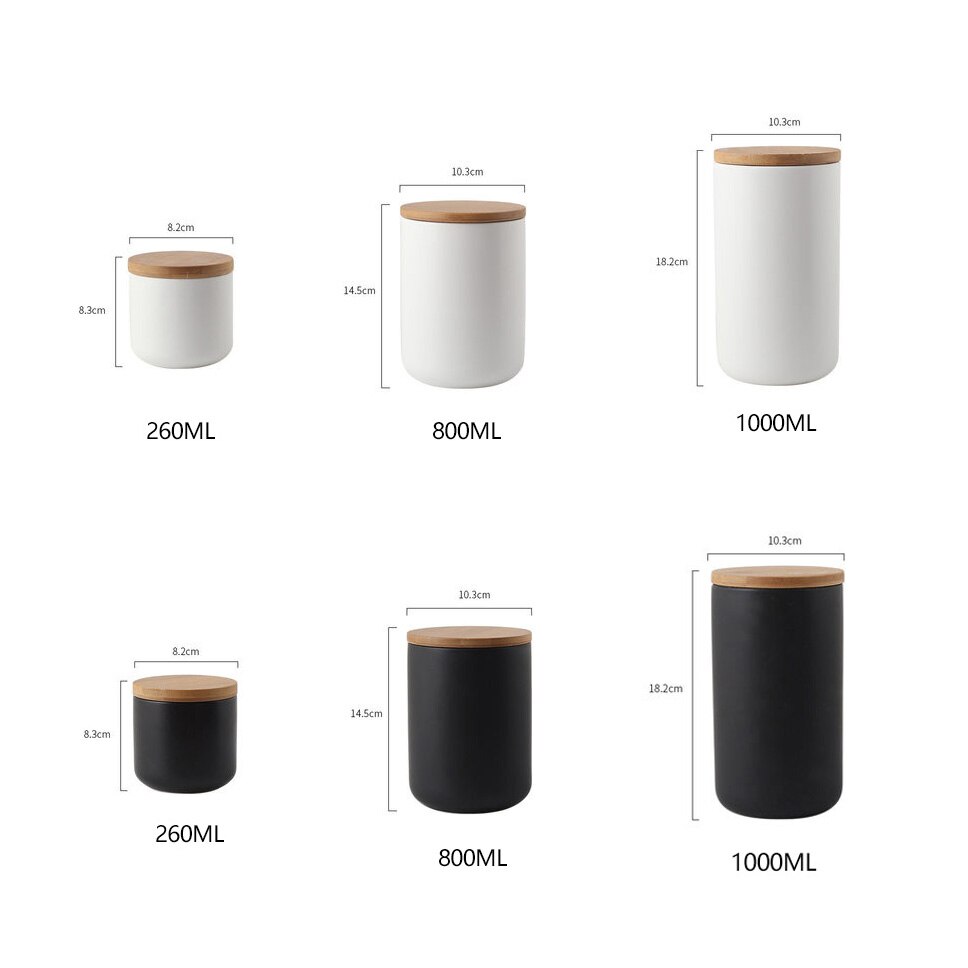 Kök behållare förvaringsburkar för flingor socker godis keramiska behållare med bambu lock kaffebönor förseglade behållare