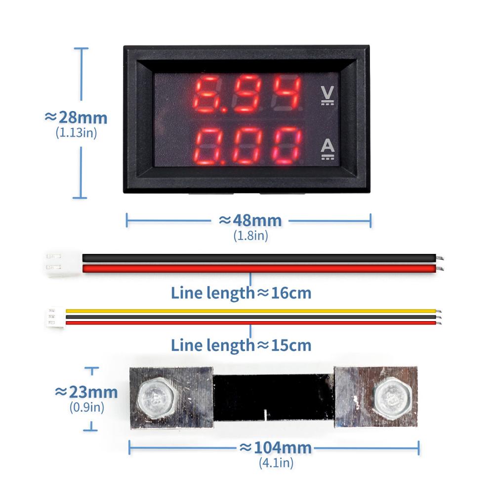 Mini Digitale Voltmeter Ampèremeter DC 100V 10A 50A 100A Panel Amp Volt Voltage Current Meter Tester 0.56 "Blauw red Dual LED Display