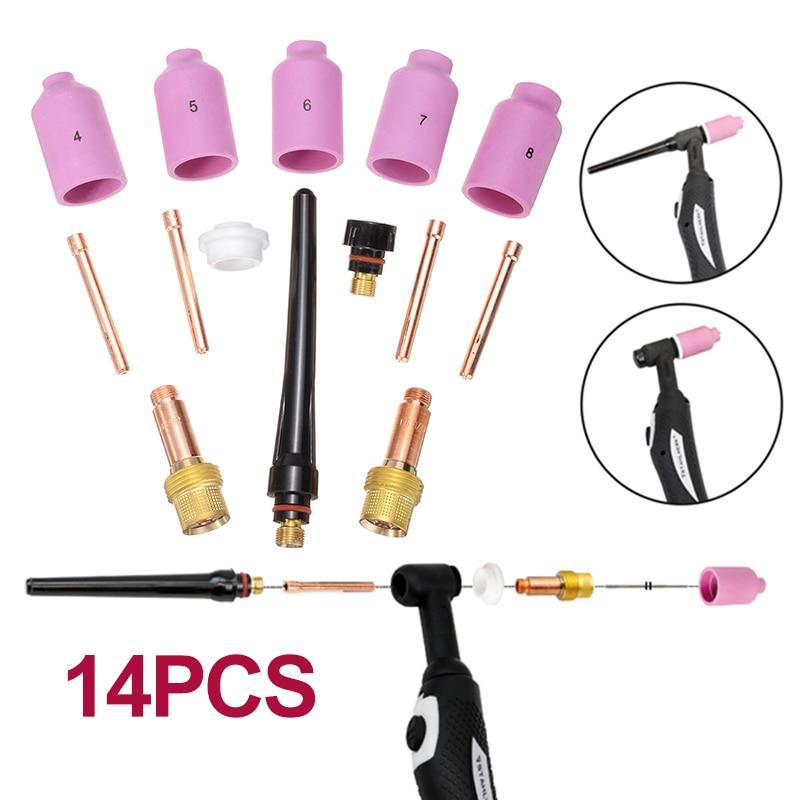 14Pcs TIG Welding Torch Accessories Gas Lenses Set For WP-17 WP-18 WP-26 Nozzles Gas Lenses Kit Durable Practical Accessories