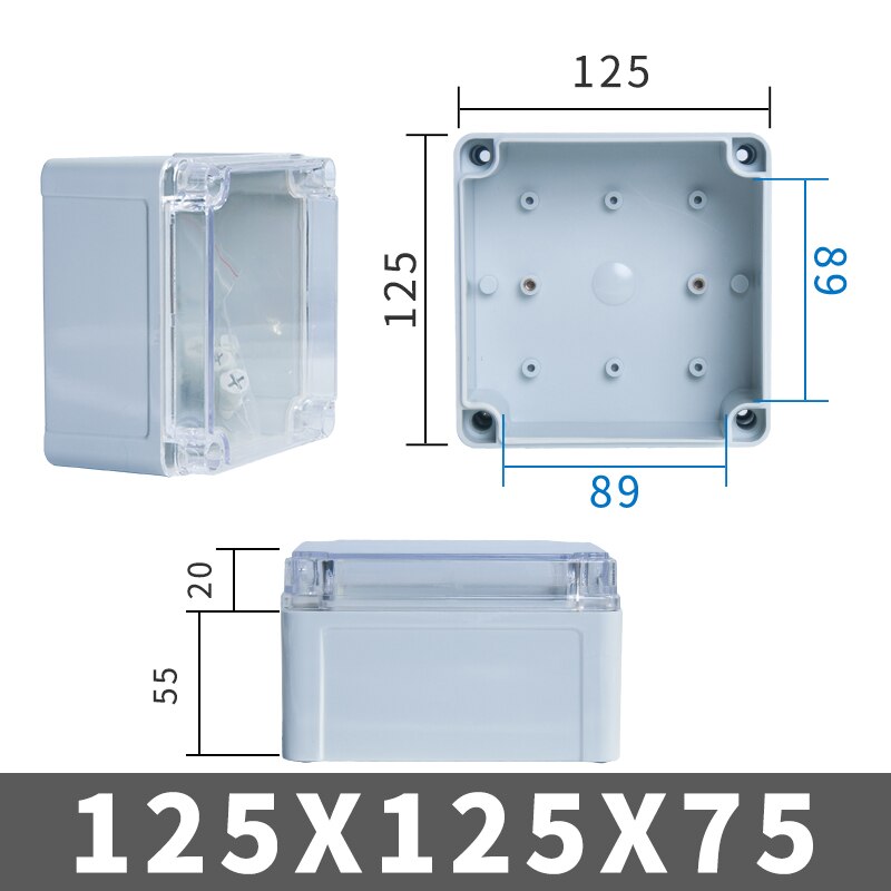 IP67 Outdoor Waterproof PC Junction Box Plastic Shell Distribution Box Monitoring Power Box Socket Box Transparent ABS: 125x125x75