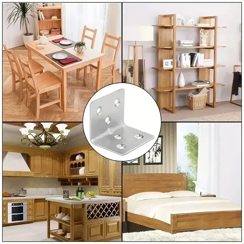 Soporte de esquina Universal de acero inoxidable, soporte fijo de ángulo recto de 90 grados, muebles de madera, marco de cama, accesorios para gabinete, 50/10 Uds.