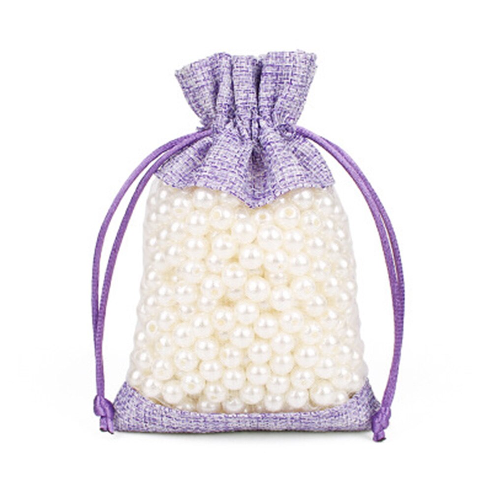 2Pcs/lot Linen Bag Organza Bag Stitching Drawstring Bag Jewelry Packaging Bags Wedding Party Pouches: Purple