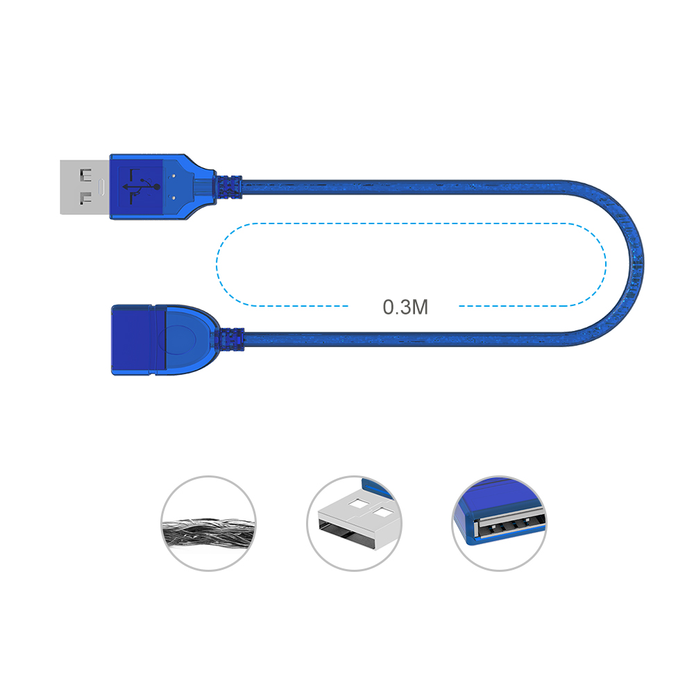 Câble USB 2.0 A mâle AM vers USB 2.0 B, Extension de Type femelle, pour imprimante, 0.3m,