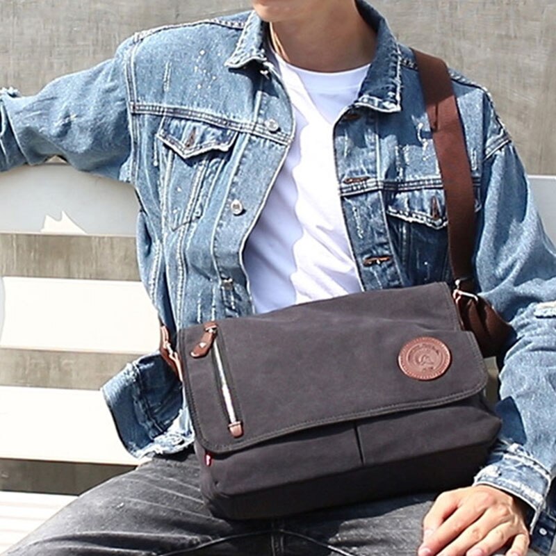 Auau-canvas tas heren schoudertas crossbody tas casual retro messenger reistas