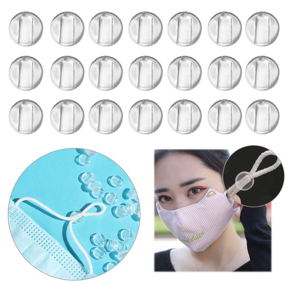 100 stuks/zak transparante verstelbare kralen platte spiraal gesp trekkoord knoop antislip masker gespen pet accessoires