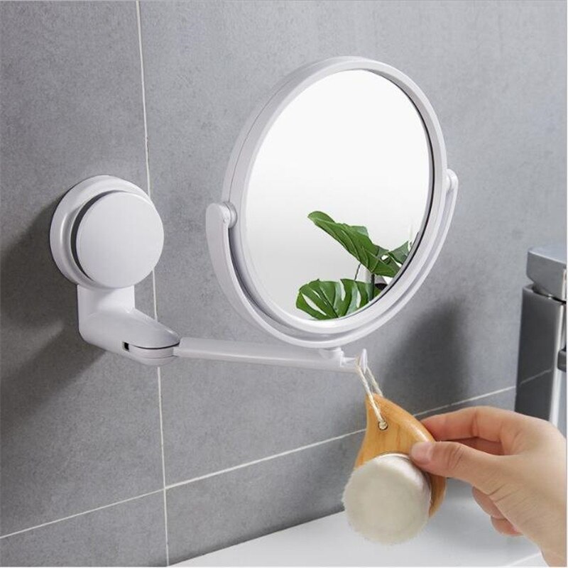 Makeup Mirror 360 Degrees Rotate Round ABS White Wall Suction Bathroom Mirror