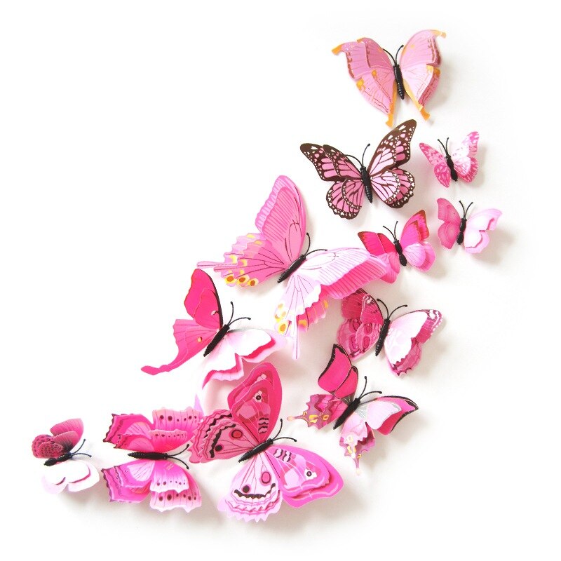 Pegatinas de mariposas artificiales 3D DIY 12 Uds. Para el hogar, decoración de tejas para el frigorífico, autoadhesivo impermeable extraíble de dos pisos
