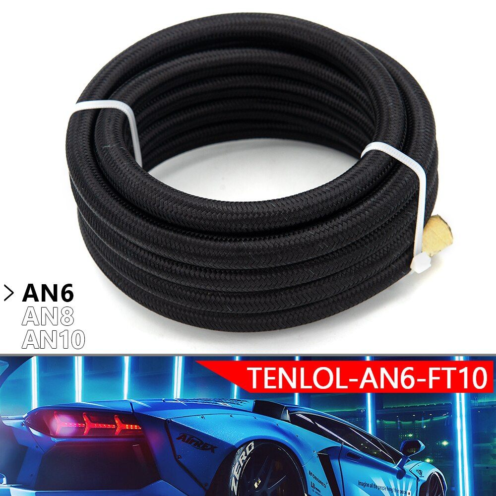 10/20 meter 3m/6m an6 an8 an10 ptfe oljedrivstoffslange med nylonflettet innside av ptfe: Militærgrønn