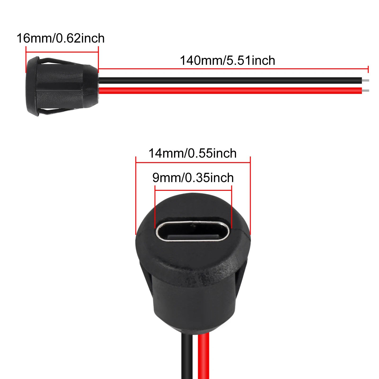 Conector USB tipo C hembra de 2 pines, resistente al agua, con enchufe hembra, puerto de carga de carga rápida, enchufe de cargador USB-C, 5 uds.