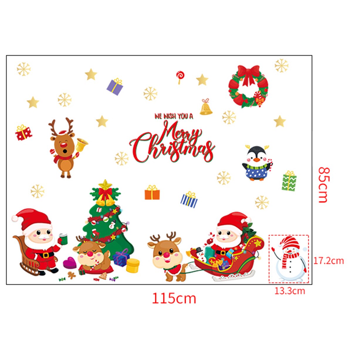 Christmas Window Clings Cute Happy Santa Snowman Reindeer Vinyl Decals Window Stickers for Home Decoration