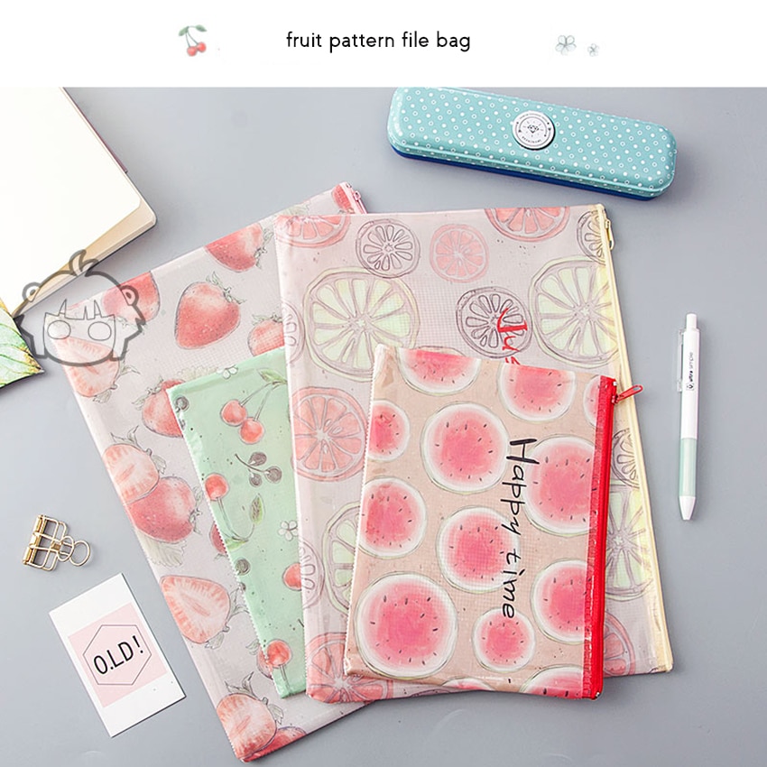 A4/A5/B6/Mini Cute Transparent File Bag Zipper Paper File Folder Book Pencil Pen Case Bag Large Capacity Stationery Storage Bag