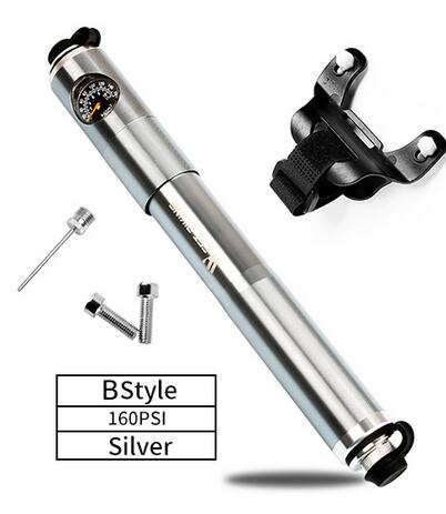 WEST BIKING Bicycle Pump Hand Air Pump Hose Pressure Gauge Cycling Tire Inflator Schrader Presta Valve Fork Portable Mini Pump: silver with baromete