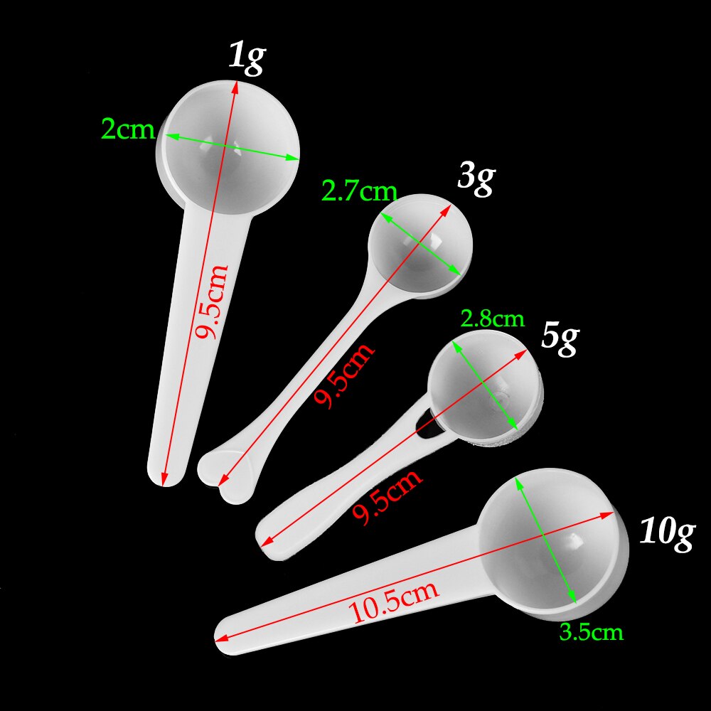 Cuchara medidora de plástico para cocina, pequeñas tazas de café, proteína, leche en polvo, Mini báscula de cocina, suministros para hornear, 1/3/5/10g, 10 Uds.