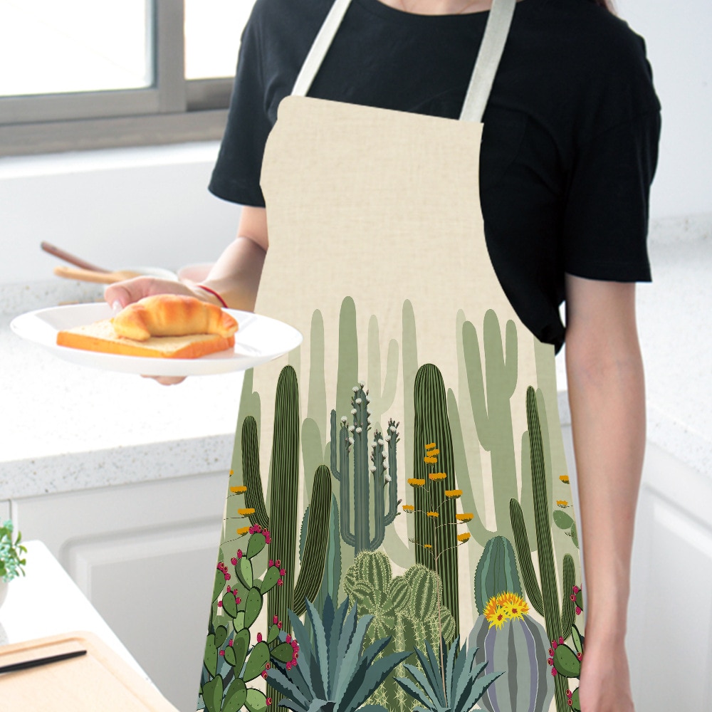 Tablier de cuisine anti-salissure | Imprimé de Cactus, coton et lin, sans manches, hommes et femmes, tabliers de cuisine, Chef accessoires de cuisine 68*55cm 0013