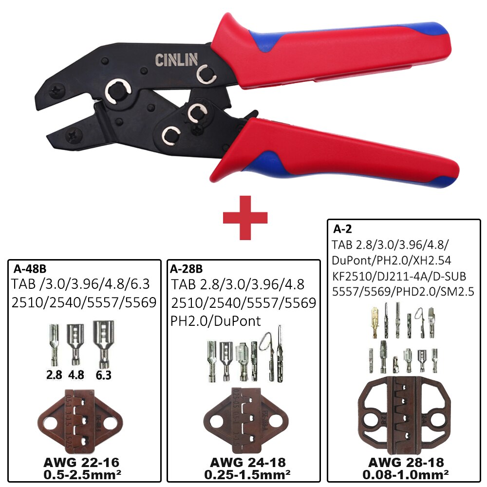 DuPont Terminals Crimp Pliers Interchangeable Dies Wire Crimper Crimping Tools Ratcheting SN-48B PH2.0 XH2.5 JST2.5 VH3.96: 28B-48B-2 SET