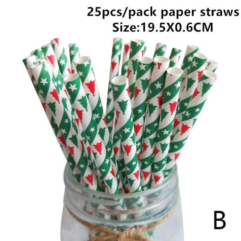 25 stücke Weihnachten Papier Strohhalme Weihnachten Baum Frohe Weihnachten Für Heimat Party Papier Neue Strohhalme Liefert Dekorationen Weihnachten Jahr I3Q1: B