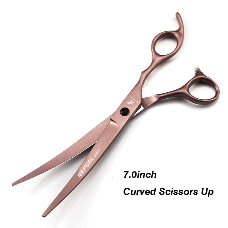 7.0inch pet grooming scissors set straight cut teeth cut fish bone scissors prt grooming: Curved Scissors Up