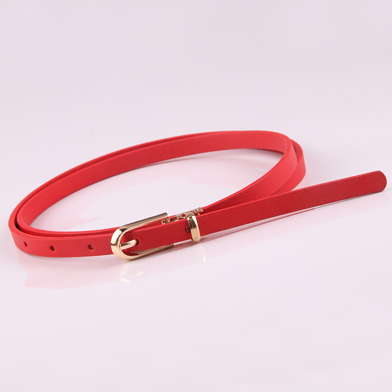 Cinturones de mujer a la , negro, azul, blanco, rosa y rojo, cinturón fino y delgado con hebilla, cinturón ajustable, vestido de verano, correa para pantalones vaqueros, cinturones de Pu: Rojo