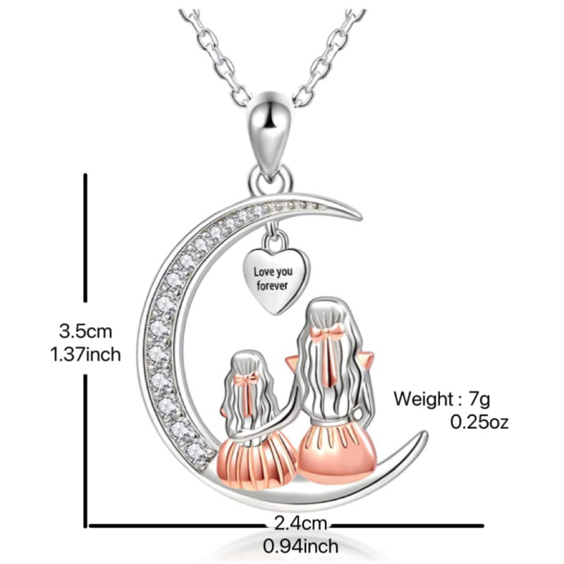Maman fille lune pendentif collier t'aime pour toujours coeur colliers fête des mères bijoux