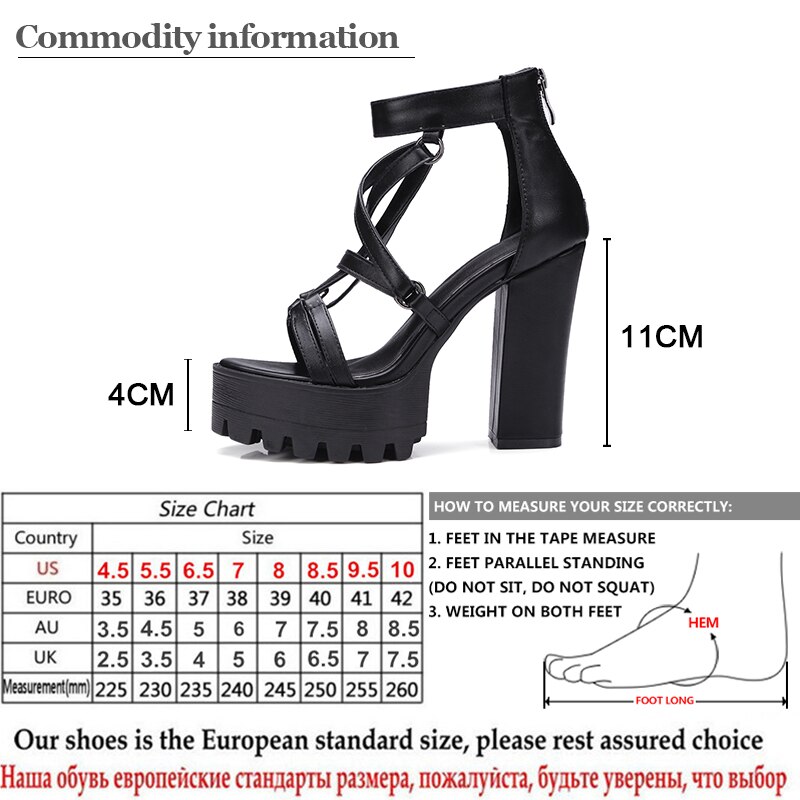 Gdgydh nouvelle femme plate-forme sandales été bout ouvert talons hauts femme fermeture éclair en cuir chaussures dames confortable grande taille 42