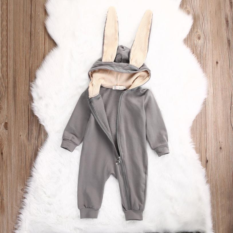 Schöne Neugeborenen Baby Mädchen Junge Kaninchen 3D Ohr Warmen Romper Overall Outfits Kleidung baby kleidung neue August 14