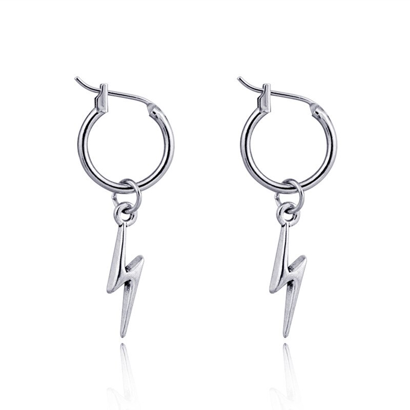 1pair Korea Personality Lightning Pendant Hoop Earrings Punk Color Circle Earring For Women Men Jewelry E838-2: Default Title